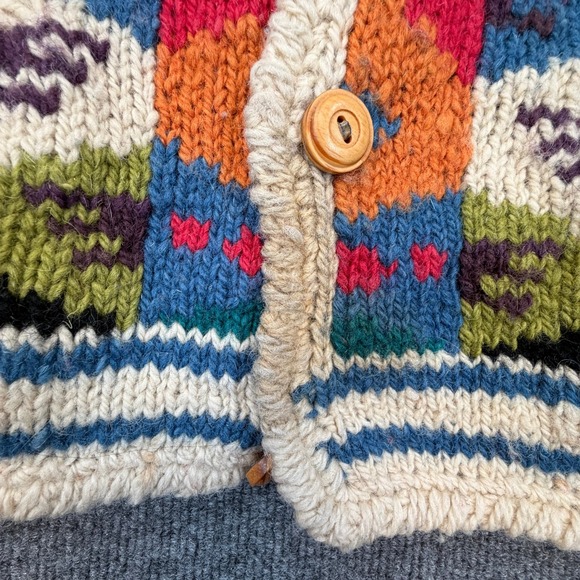 Vintage Express Tricot Cardigan Womens M/L Patchwork Wool Chunky Hand Knit READ - Picture 4 of 12